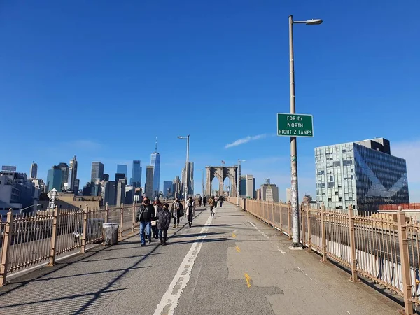 Brooklyn Köprüsü Abd Deki Eski Asma Köprüdür Doğu Nehri Boyunca — Stok fotoğraf