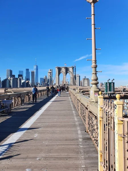 布鲁克林大桥是美国历史最悠久的悬索桥 横跨东河1825米 连接纽约市 曼哈顿和布鲁克林 2022 — 图库照片