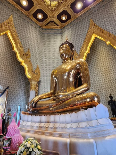 Immagine Sacra Bella Buddha Dorato Sancito Wat Traimit Wittayaram Importante — Foto Stock