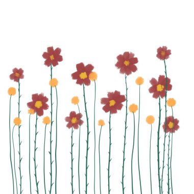 Çiçekler ve bitkilerle soyut bir arka plan. Güzel bir arkaplan, duvar kağıdı ve yapraklı bir şablon. Genel popüler arkaplan