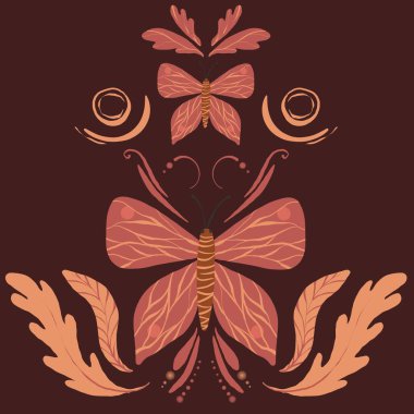 Abstract and unusual butterflies. Beautiful butterflies in retro style. Butterflies and unusual lines and patterns. Beautiful background with butterflies