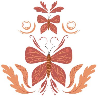 Abstract and unusual butterflies. Beautiful butterflies in retro style. Butterflies and unusual lines and patterns. Beautiful background with butterflies