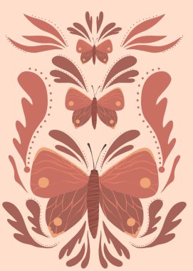 Abstract and unusual butterflies. Beautiful butterflies in retro style. Butterflies and unusual lines and patterns. Beautiful background with butterflies