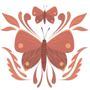 Abstract and unusual butterflies. Beautiful butterflies in retro style. Butterflies and unusual lines and patterns. Beautiful background with butterflies