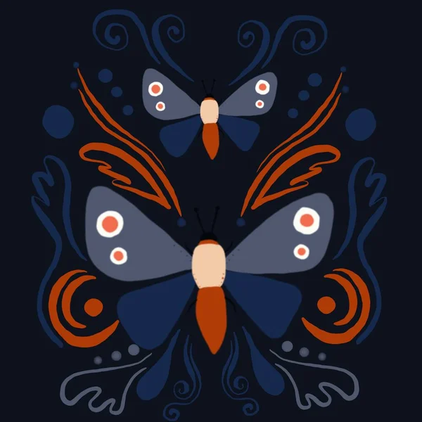 Abstract Unusual Butterflies Beautiful Butterflies Retro Style Butterflies Unusual Lines — Stock Fotó