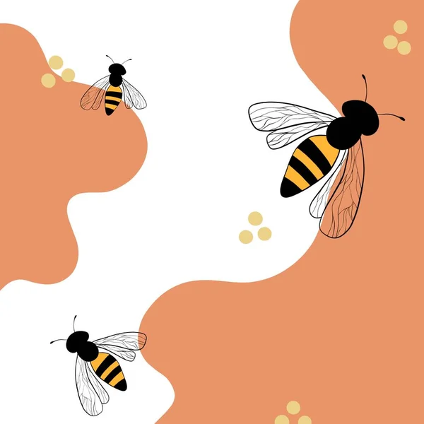 Abstract background with bees and honeycombs. Creative background with insects. Cute bees on the background.