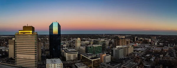 Aerial Panorama Downtown Lexington Kentucky Golden Sunset Setting Sun Reflecting — Stock Photo, Image