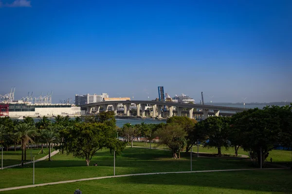 Una Vista Verso Porto Crociere Miami Dal Parco Dall Altra — Foto Stock