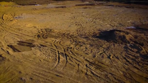 Flying Heavy Machinery Tracks Grounds New Residential Buildings Construction Site — Stock Video