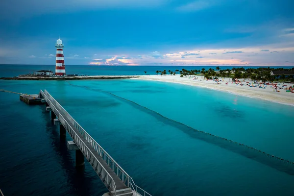 Lighthouse Exotic Beach Tropical Island Sunset — ストック写真