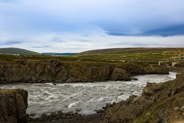 Força Força Água Que Sai Godafoss Cai Islândia — Fotografia de Stock