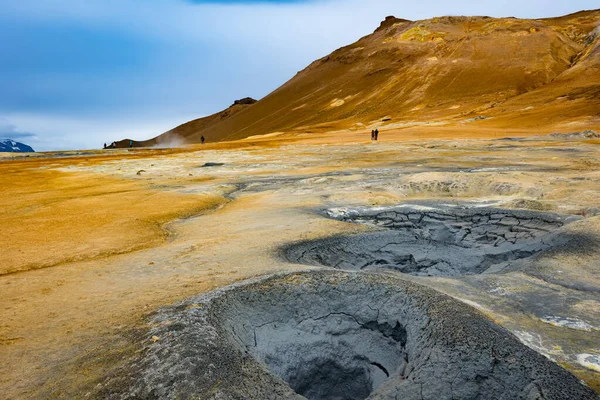 Bright Blue Holes Bubbling Sulphur Mud Geothermal Area Northern Iceland — Zdjęcie stockowe