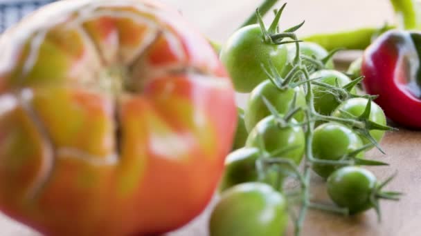 Glider Från Spruckna Övre Delen Heirloom Tomat — Stockvideo