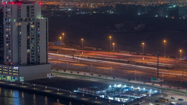 Towers Road Business Bay Night Timelapse Dubai Egyesült Arab Emírségek — Stock Fotó