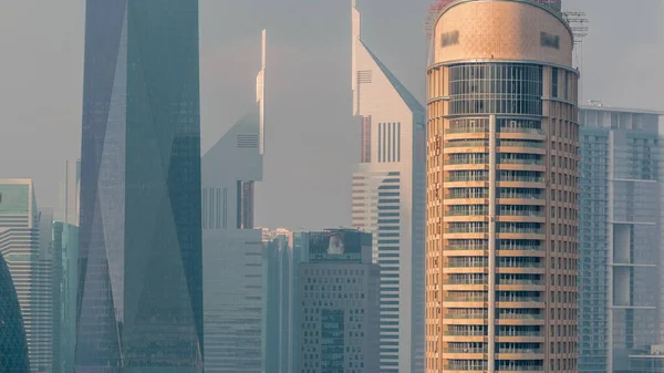 Vista Aérea Del Timelapse Del Distrito Difc Del Centro Financiero —  Fotos de Stock