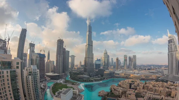 Небоскрёбы Возвышающиеся Над Центром Дубая День Ночь Переходный Период Торговый — стоковое фото