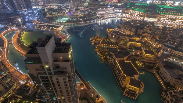 Luftaufnahme Der Altstadtinsel Von Oben Zeitraffer Dubai Downtown Mit Brunnenbereich — Stockfoto