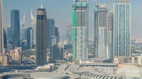 Flygfoto Över Dubai International Financial Centre Difc Distrikt Timelapse Kontorstorn — Stockfoto