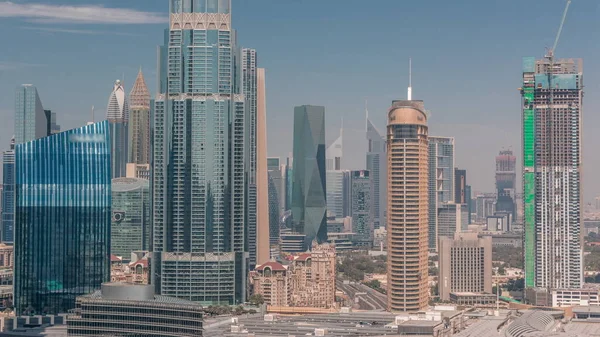 Вид Воздуха Дубайский Международный Финансовый Центр Difc Район Timelapse Офисные — стоковое фото