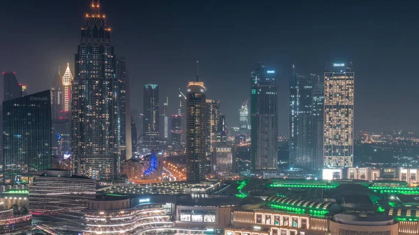Tüm Gece Boyunca Dubai Uluslararası Finans Merkezi Difc Bölgesinin Hava — Stok fotoğraf