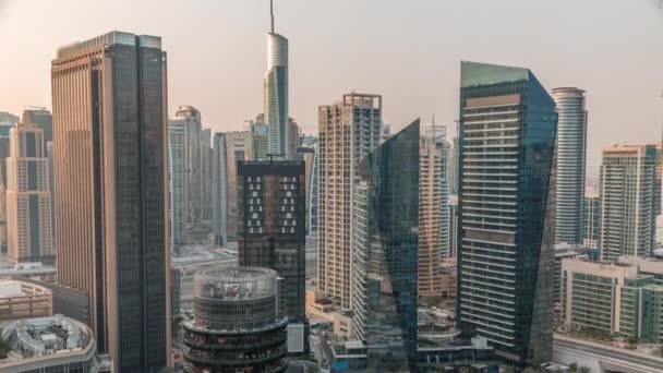 Dubai Marina Skyline with JLT district skyscrapers on a background aerial timelapse. — Stock Video