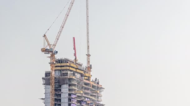 Skyscraper under construction with cranes and iron frame timelapse — Stock Video