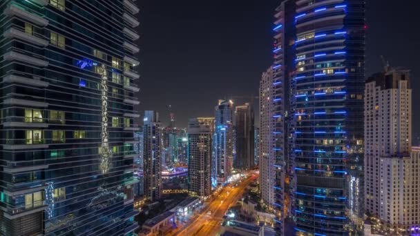 Vista panorâmica da Marina do Dubai e da zona JBR — Vídeo de Stock
