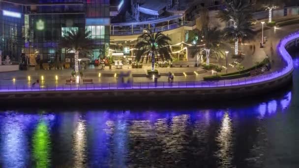 Vista aerea su Dubai Marina grattacieli e palme notte timelapse, Dubai, Emirati Arabi Uniti — Video Stock