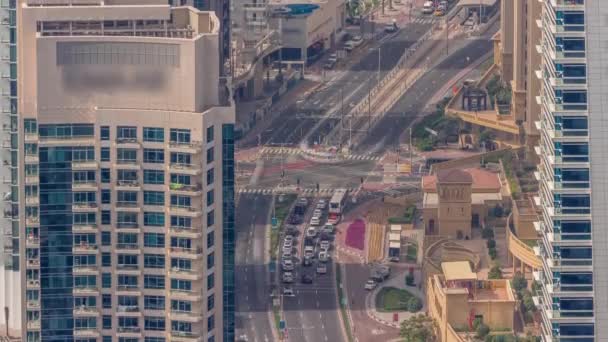 Αεροφωτογραφία του JBR και του Ντουμπάι Marina ουρανοξύστες και πολυτελή κτίρια timelapse από ψηλά — Αρχείο Βίντεο