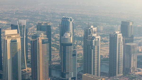 Jlt Skyscrapers Sheikh Zayed Road Aerial Timelapse Residential Buildings Villas — Stock Photo, Image