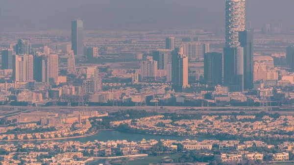 Vista Aérea Del Timelapse Del Distrito Jumeirah Village Circle Una —  Fotos de Stock
