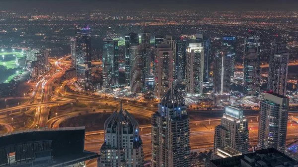 Arranha Céus Jlt Dubai Marina Perto Sheikh Zayed Road Noite — Fotografia de Stock