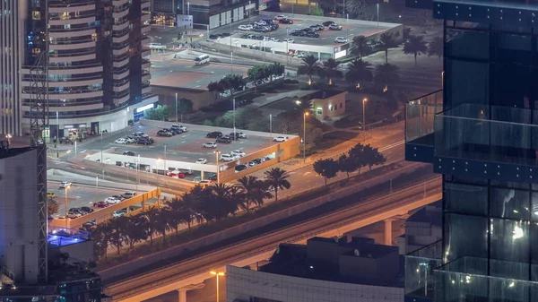 Aparcamiento Para Vehículos Ligeros Noche Timelapse Dubai Barrio Residencial Lujo — Foto de Stock