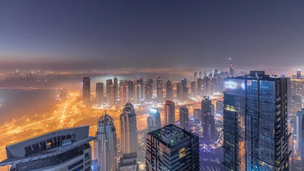 Πανόραμα Της Μαρίνας Ντουμπάι Ουρανοξύστες Jlt Και Γήπεδο Γκολφ Νύχτα — Φωτογραφία Αρχείου