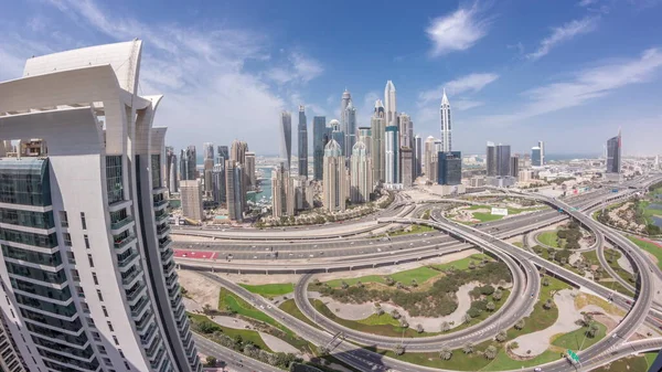 Panorama Dubai Marina Estrada Cruzamento Espaguete Junção Timelapse Arranha Céus — Fotografia de Stock