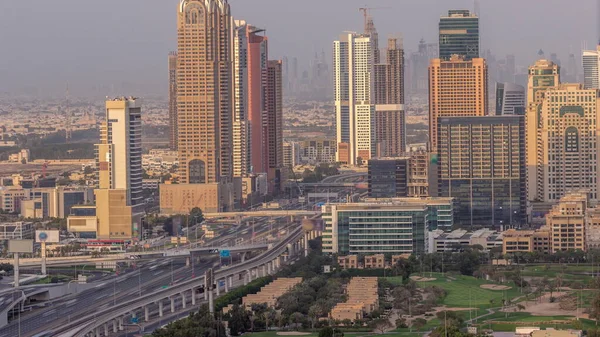 Dubai Deki Şeyh Zayed Yolu Nun Havadan Görüntüsü Barsha Bölgesi — Stok fotoğraf