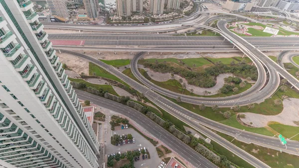 Вид Воздуха Большое Пересечение Шоссе Время Парковки Дубае Марина Небоскребами — стоковое фото