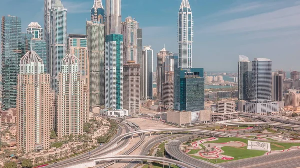 Dubai Marina Felhőkarcolói Sheikh Zayed Road Lévő Kereszteződés Közelében Legmagasabb — Stock Fotó