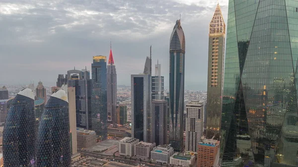 Centro Financeiro Cidade Dubai Com Arranha Céus Luxo Dia Noite — Fotografia de Stock