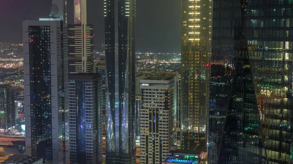Финансовый Центр Города Дубай Подсвеченными Роскошными Небоскребами Дубай Объединенные Арабские — стоковое фото
