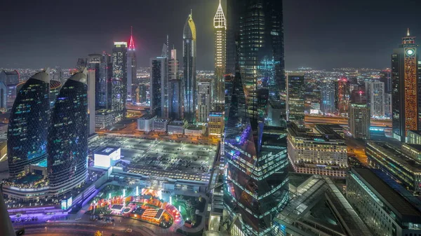 Панорама Футуристических Небоскребов Деловом Центре Финансового Района Дубае Улице Шейх — стоковое фото