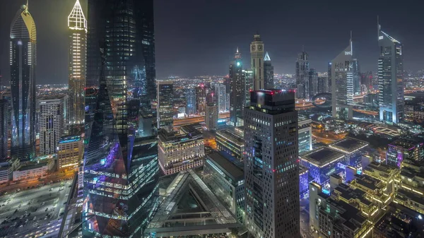 Panorama Futuristic Skyscrapers Financial District Business Center Dubai Sheikh Zayed — Stock Photo, Image