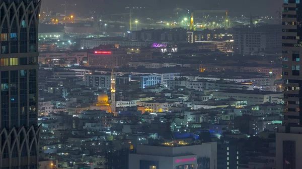 Vista Aérea Casas Apartamentos Moradias Dubai Cidade Noite Timelapse Arranha — Fotografia de Stock