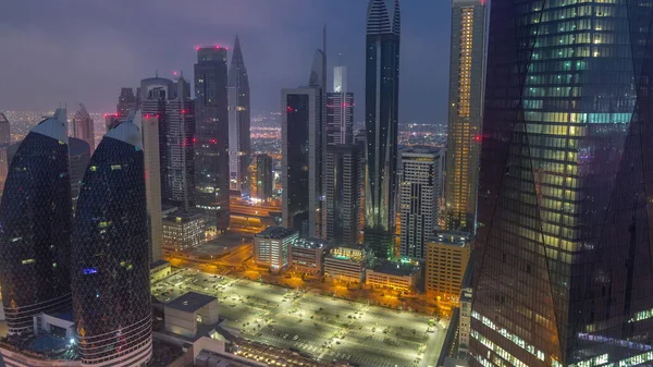 Финансовый Центр Города Дубай Освещенными Роскошными Небоскребами Дубай Объединенные Арабские — стоковое фото