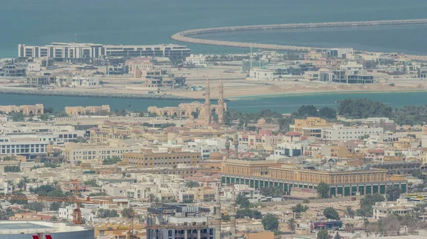 Aerial View Apartment Houses Villas Dubai City Timelapse Skyscraper Financial — Stock Photo, Image