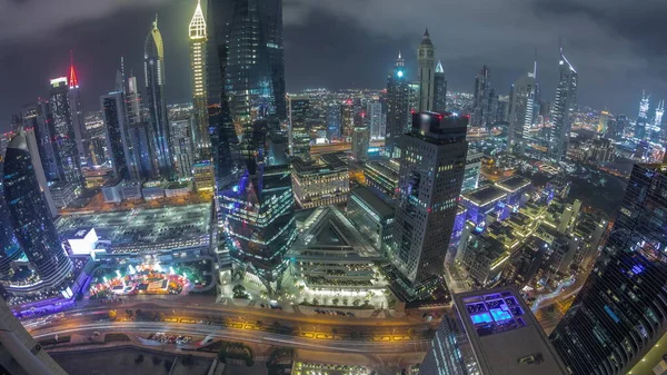 Panorama Futuristických Mrakodrapů Obchodním Centru Finančního Okrsku Dubaji Sheikh Zayed — Stock fotografie