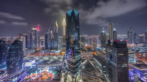 Панорама Футуристичних Хмарочосів Фінансовому Діловому Центрі Дубаї Шейх Заєд Дорожній — стокове фото
