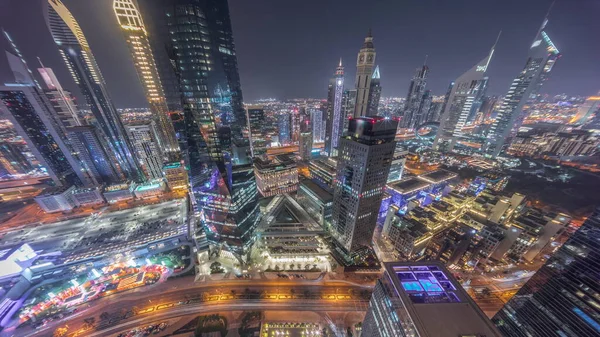 Panorama Rascacielos Futuristas Centro Negocios Del Distrito Financiero Dubai Sheikh — Foto de Stock