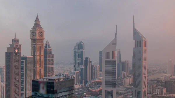 Skyscrapers Sheikh Zayed Road Difc Morning Timelapse Дубаї Оае Вежі — стокове фото