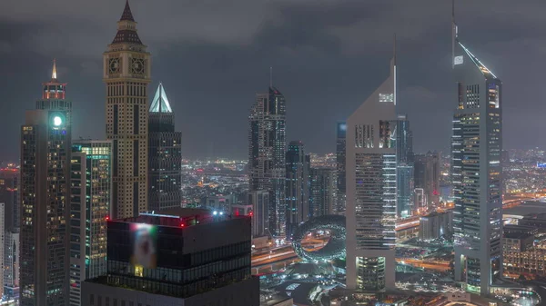 Drapacze Chmur Sheikh Zayed Road Difc Night Timelapse Dubaju Zjednoczone — Zdjęcie stockowe